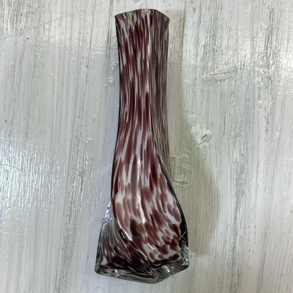 Elegant Vintage Brown & White w/ Hints of Green Art Glass Vase